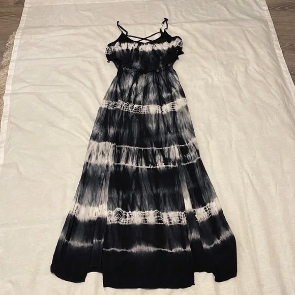 american eagle black and white dress Ava Presley 40126 Striped Gown with Embellished Bow main image 1